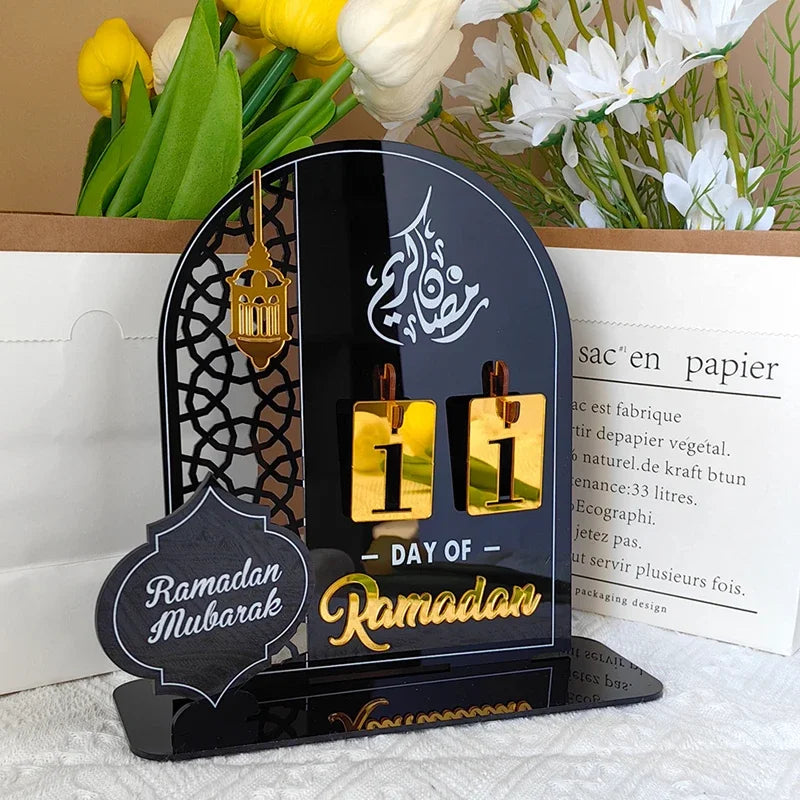 Calendrier de décompte du Ramadan – Cadeaux, calendrier des jours avec chiffres remplaçables, décoration de maison Ramadan 2025