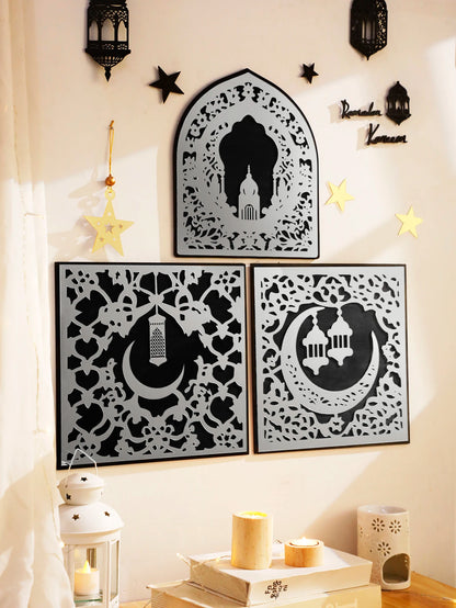 Miroir mural en acrylique argenté "Eid Mubarak" – Décor élégant pour le Ramadan.