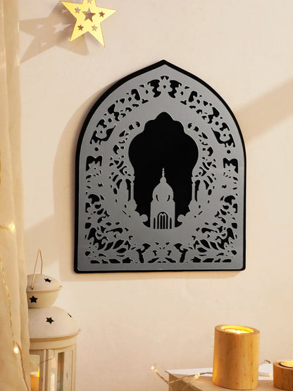 Miroir mural en acrylique argenté "Eid Mubarak" – Décor élégant pour le Ramadan.