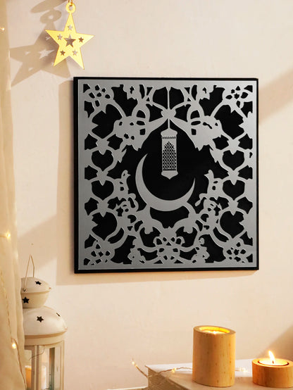 Miroir mural en acrylique argenté "Eid Mubarak" – Décor élégant pour le Ramadan.