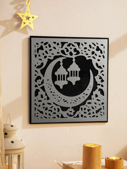 Miroir mural en acrylique argenté "Eid Mubarak" – Décor élégant pour le Ramadan.